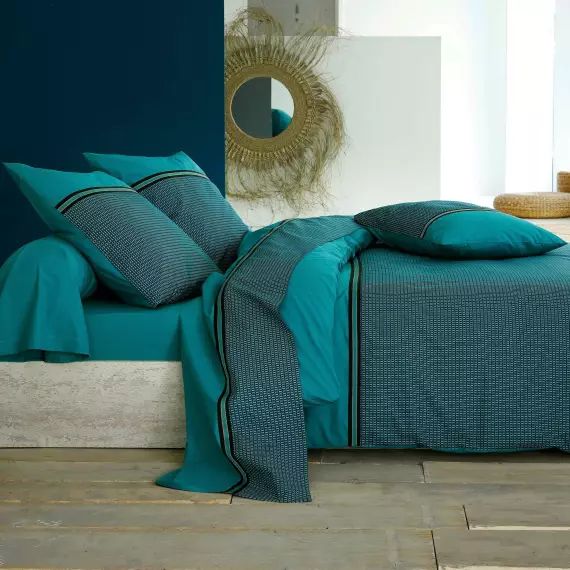 Housse de couette 140×200 verte en percale de coton