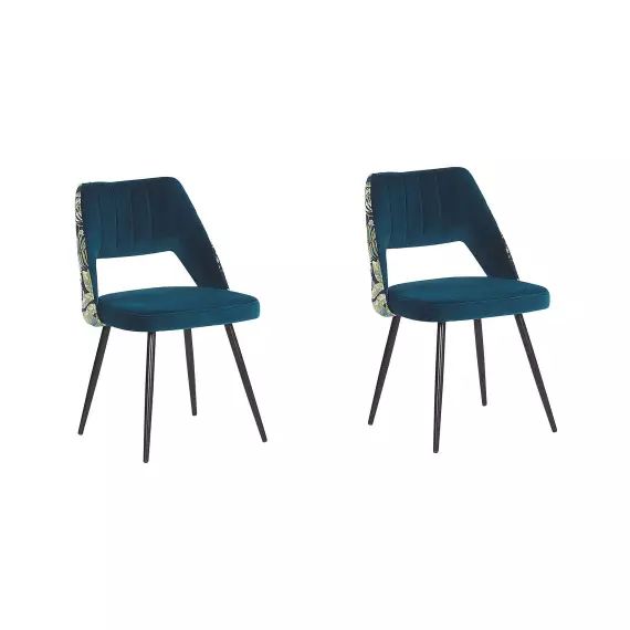 Lot de 2 chaises de salle à manger en velours bleu