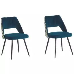 Lot de 2 chaises de salle à manger en velours bleu