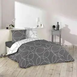 Parure de lit imprimée cercles » microfibre gris / blanc 220 x 240&Prime;