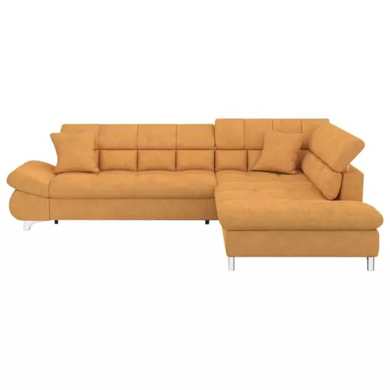 Canapé d’angle convertible 4 places en tissu TWIN coloris jaune