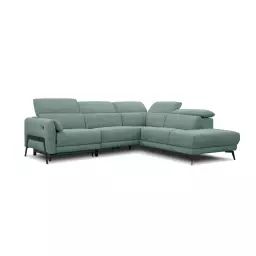 Canapé d’angle droit 5 places relax électrique en tissu vert