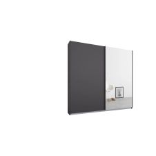 Malix, armoire à 2 portes coulissantes, 181 cm, cadre gris graphite et portes gris graphite mat et miroir, intérieur classique