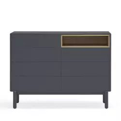 Commode 7 tiroirs 1 niche en bois L120xH90cm gris anthracite