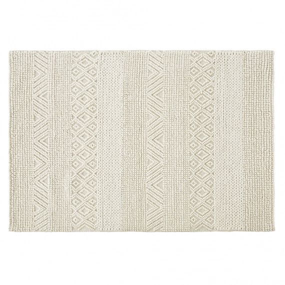 Tapis en laine et coton écrus nœuds en relief 140×200