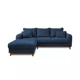 Canapé d’angle gauche 4 places en velours côtelé bleu ardoise