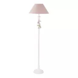 Lampadaire blanc avec oiseaux et abat-jour rose H158