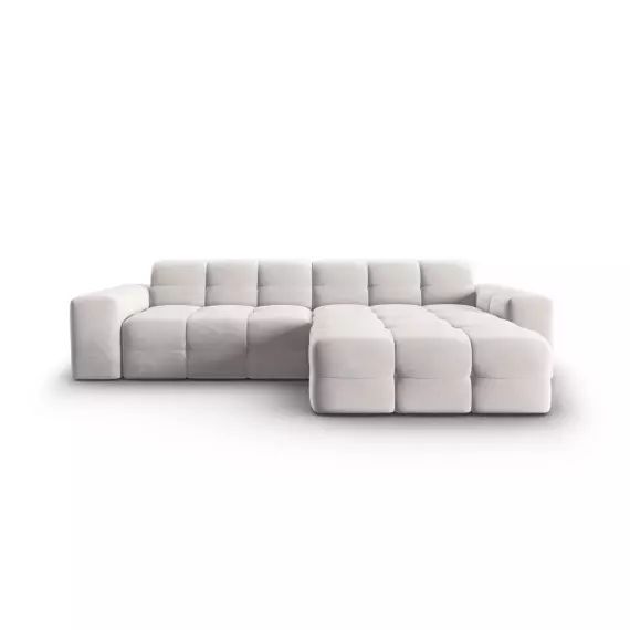 Canapé d’angle droit 4 places en tissu velours gris clair