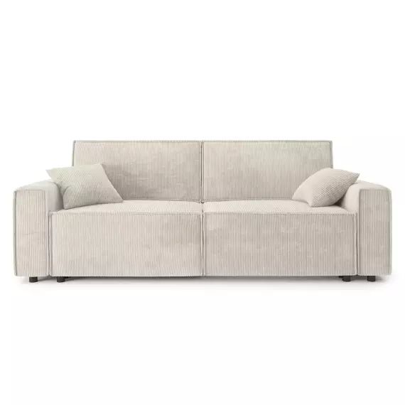 Canapé droit convertible 3 places en velours côtelé beige