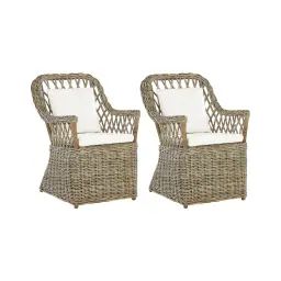 Lot de 2 chaises de jardin naturelles avec coussin