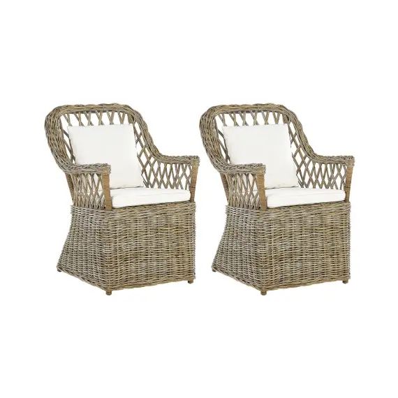 Lot de 2 chaises de jardin naturelles avec coussin
