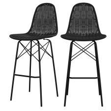 Chaise de bar 76 cm en résine tressée noire (lot de 2)