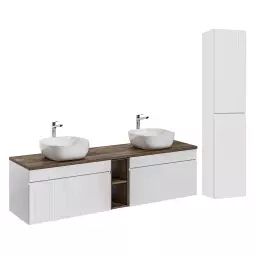 Ensemble meuble double vasque 180cm et colonne stratifiés blanc