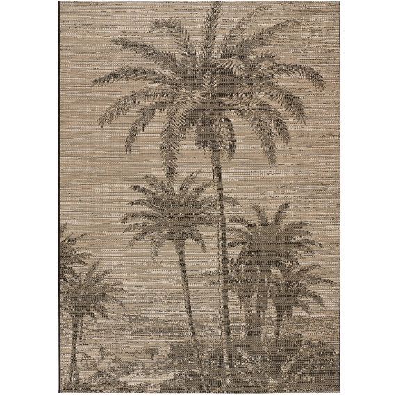 Tapis de jute à motifs tropicals en noir, 135×190 cm