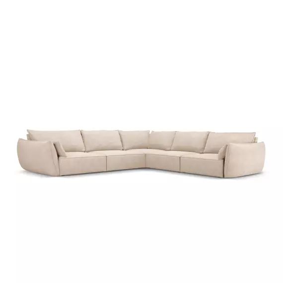 Canapé d’angle symétrique 7 places en tissu chenille beige