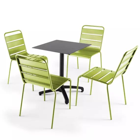 Ensemble table de jardin stratifié noir et 4 chaises vert