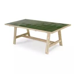 Table à manger de jardin en céramique en bois et vert 205×105