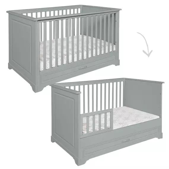 Chambre bébé : Trio – lit évolutif 70×140 commode armoire gris