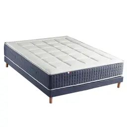 Ensemble matelas 7 zones memoire forme sommier bleu 140×190