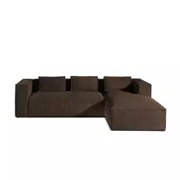 Canapé d’angle droit 4 places en velours côtelé marron