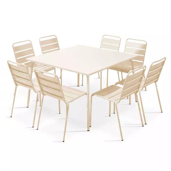 Ensemble table de jardin et 8 chaises en métal ivoire