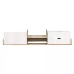 Base de lit 90 cm TEMPO JUNIOR coloris chêne relief et façades tiroirs blanc brillant