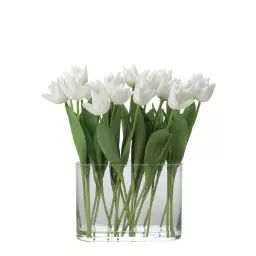 Composition de 20 tulipes avec vase en verre