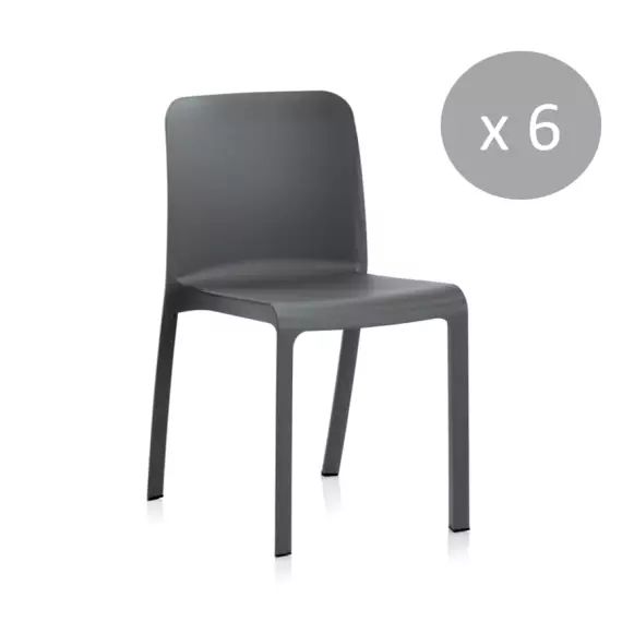 Pack de 6 chaises design en résine recyclée anthracite