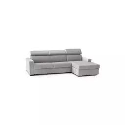 Canapé d’angle fixe 3 places en tissu gris