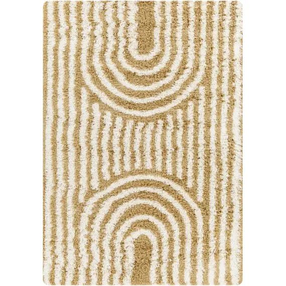 Tapis Shaggy Géométrique, Ocre et Blanc – 160x220cm