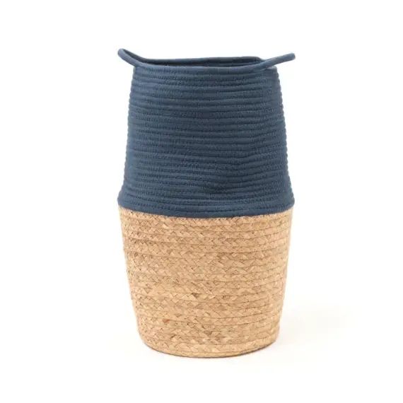 Panier long tressé en coton bleu 30×50