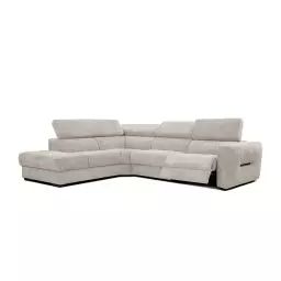 Canapé d’angle gauche 5 places avec relax électrique tissu beige