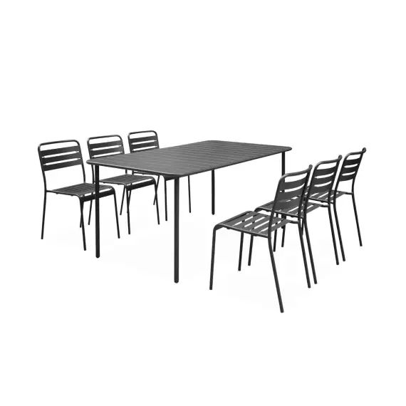 Ensemble de jardin en métal anthracite table et 6 chaises