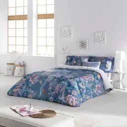 Housse de couette imprimé en percale Coton Bleu 220×220 cm