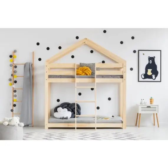 Lit cabane superposé 90×200 sommier inclus naturel