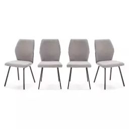 Lot de 4 chaises en tissu gris clair et simili cuir
