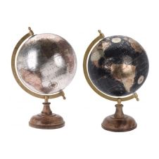 Set de 2 globes terrestres style ancien argent et noir