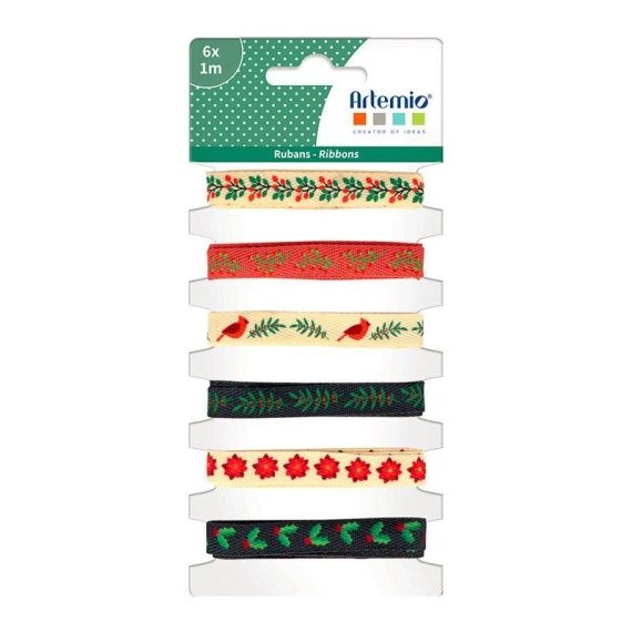 6 rubans imprimés Merry Christmas 1m