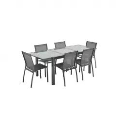 Salon de jardin gris et taupe en aluminium table et 6 chaises