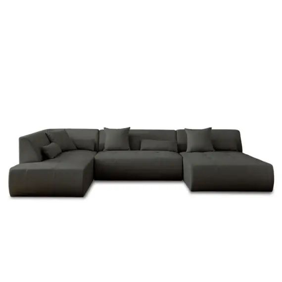 Canapé modulable 7 places angle gauche en tissu gris foncé