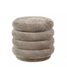 Pouf Round en Tissu, Bois – Couleur Beige – 50.13 x 50.13 x 45 cm – Designer Trine Andersen