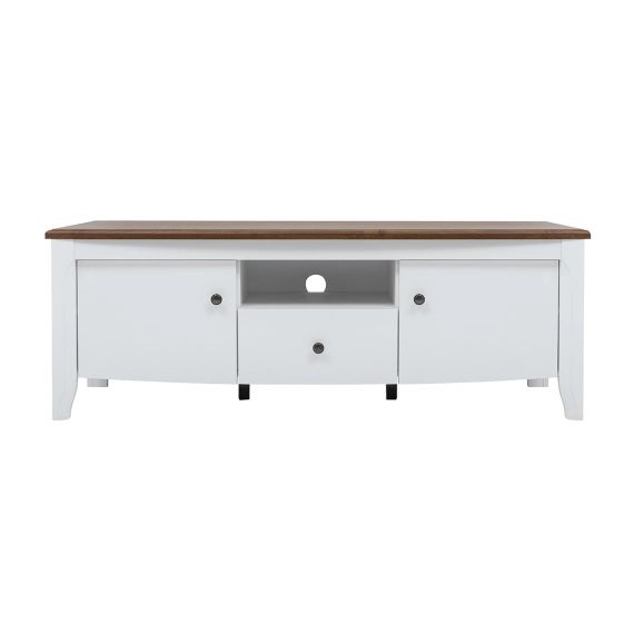 Meuble tv 2 portes 1 tiroir 140 cm blanc et naturel d&rsquo;acacia