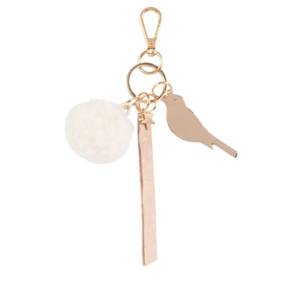 Porte-clés oiseau blanc et doré
