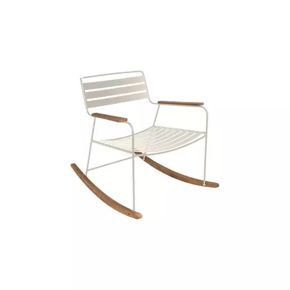 Rocking chair Surprising en Métal, Teck – Couleur Gris – 69 x 89 x 76 cm – Designer Harald Guggenbichler