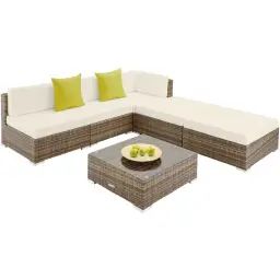 Salon de jardin PARIS modulable 5 places marron naturel