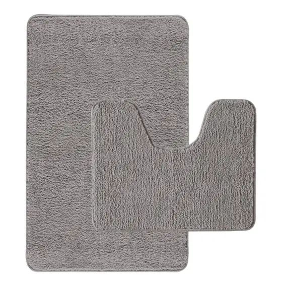 Lot de 2 tapis de bain polyester  50x80cm +  contour gris
