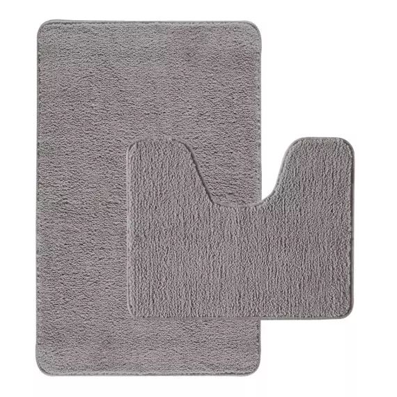 Lot de 2 tapis de bain polyester  50x80cm +  contour gris