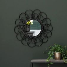 Miroir en rotin forme fleur noir