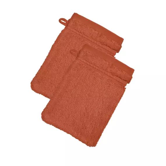 Lot de 2 gants de toilette orange 15×21 en coton