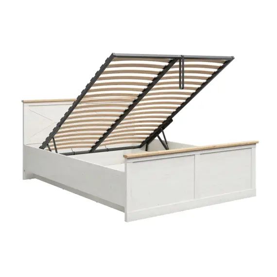 Lit coffre 160×200 sommier inclus stratifiés blanc et naturel